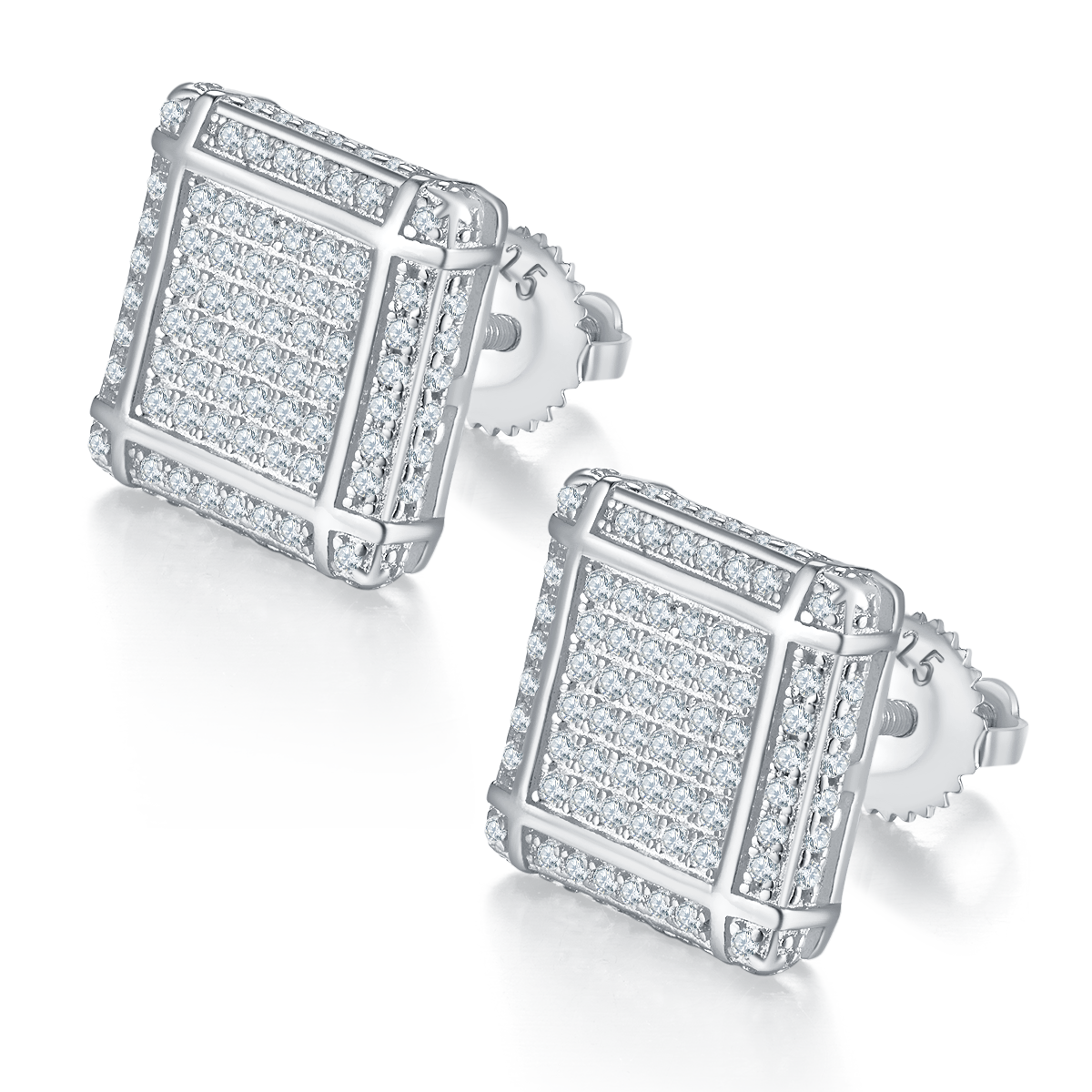 Square grid S925 silver ear nail with thread Moissanite grade D 0.77CT